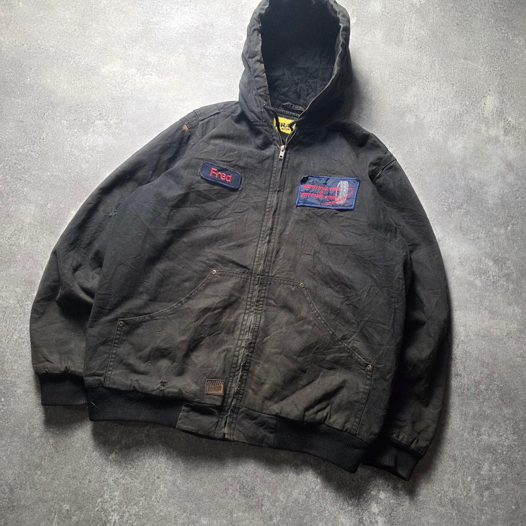 BRAZOSダック地アクティブジャケットフーディー企業ロゴフェードグランジボロL