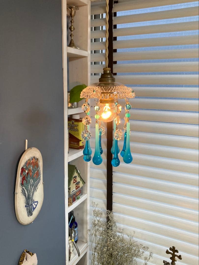 （ご予約）ミニシャンデリア（青の世界）　フランス　アンティーク　1910年