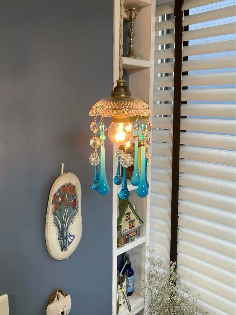 （ご予約）ミニシャンデリア（青の世界）　フランス　アンティーク　1910年