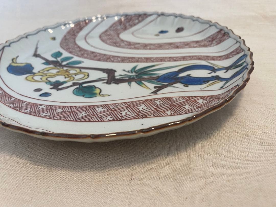 ②九谷焼　古九谷　飾り皿　佐吉　二代佐吉　松本佐吉　共箱　共布④