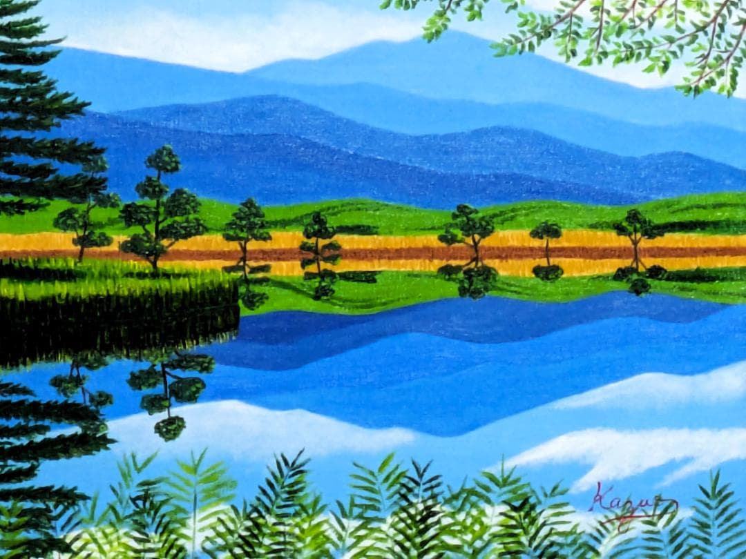 ★知床の湖・肉筆油彩画・F6キャンバス