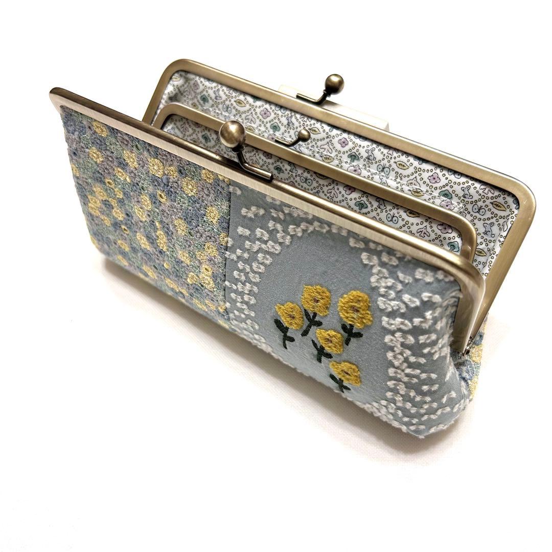 ミナペルホネン　ハンドメイド　がま口　親子長財布　ballade skyful