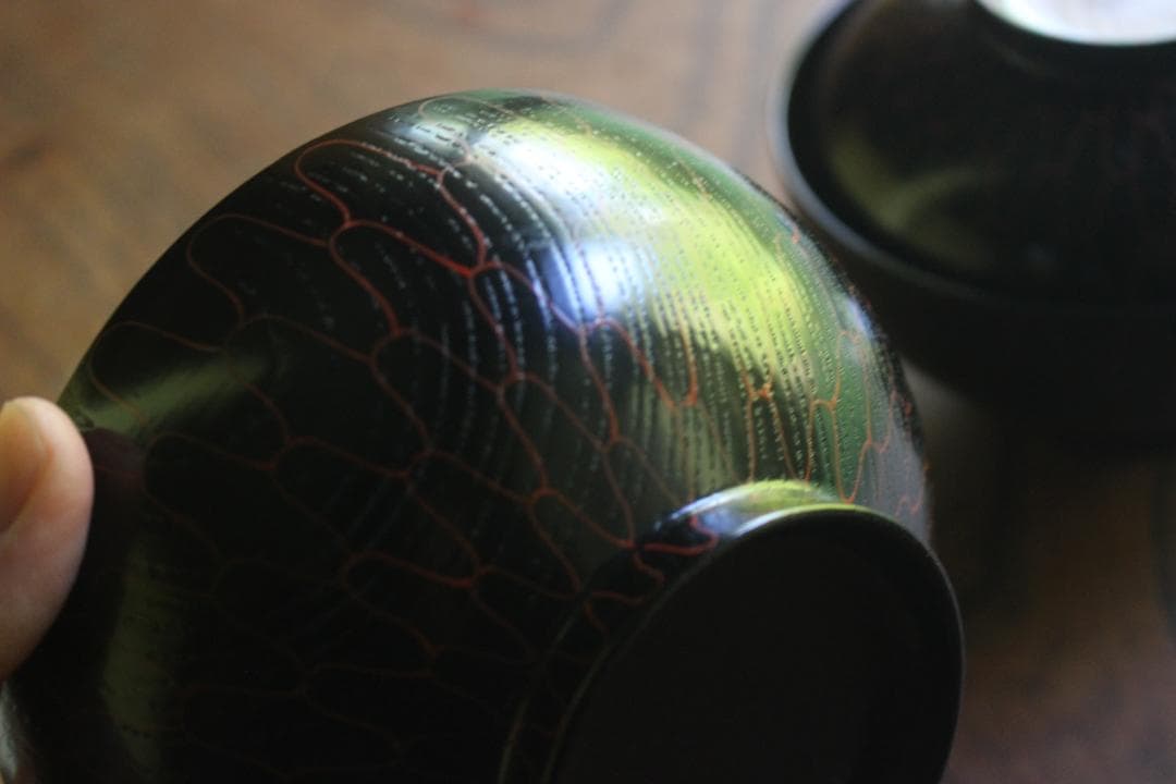 デッドストック！上質黒漆に極上網目蒔絵の映える煮物椀2点（検輪島塗蒔絵椀雑煮椀