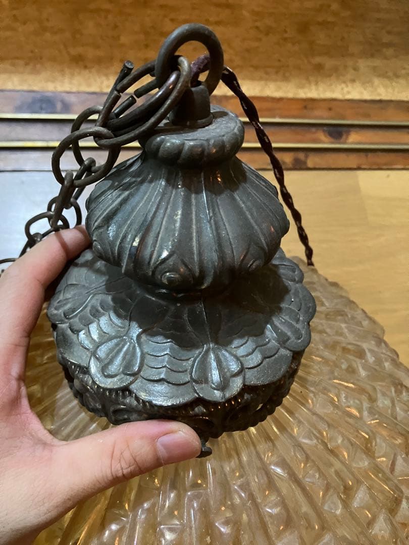 ビンテージ　アンバーランプ　ガラス　ランプシェード　照明　ペンダント