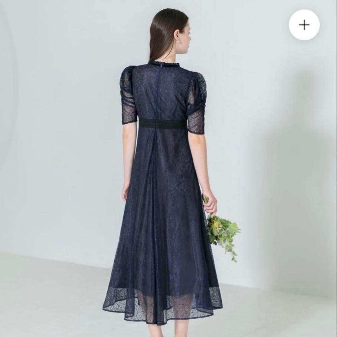 leja ウエストマークパフスリーブレースロングワンピースドレス