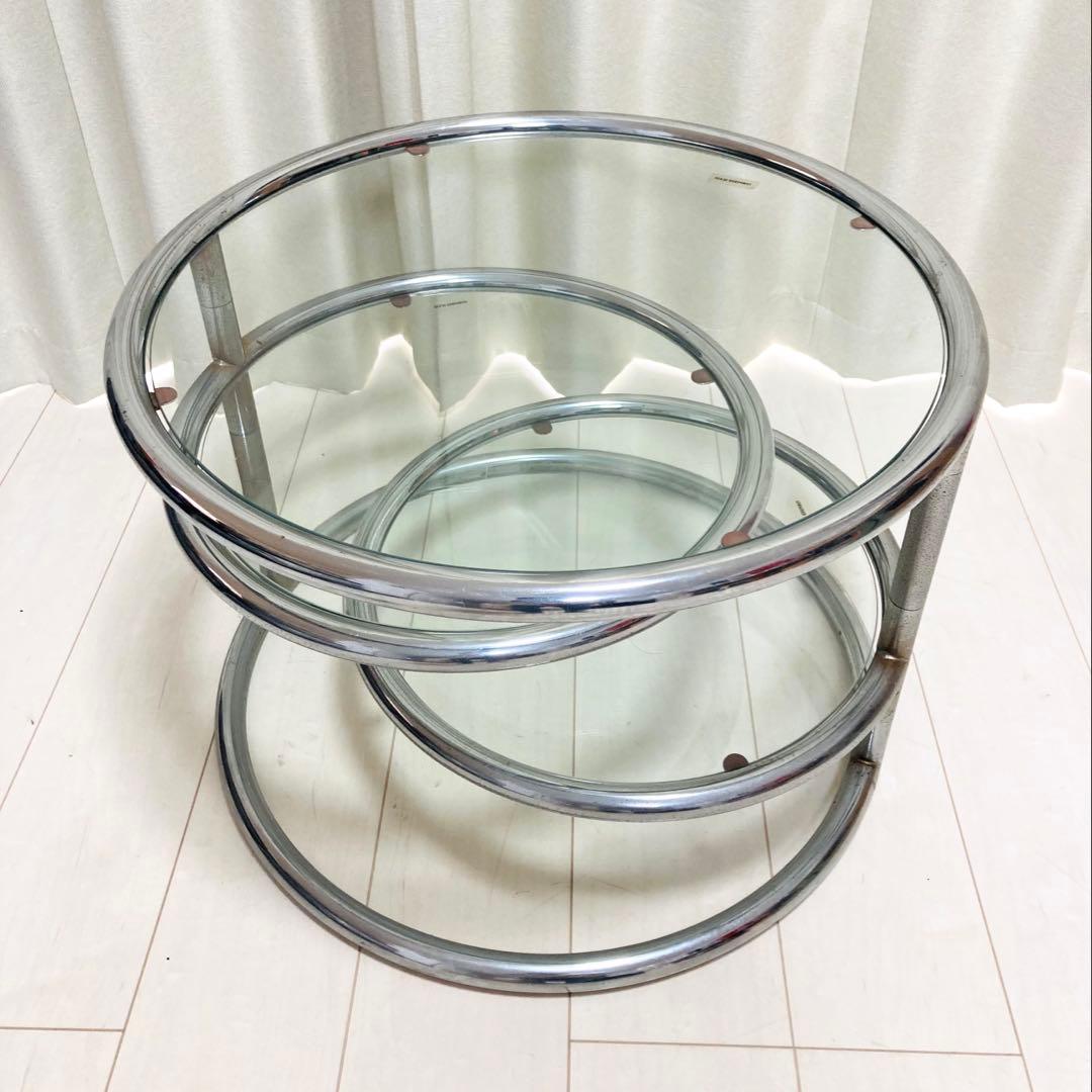 ミッドセンチュリー　ガラステーブル　丸テーブル　4段　インテリア　モダン　北欧