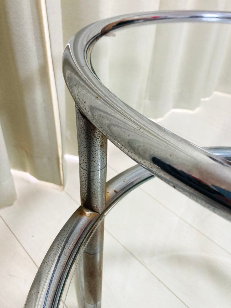 ミッドセンチュリー　ガラステーブル　丸テーブル　4段　インテリア　モダン　北欧