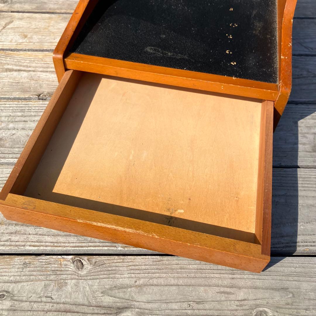 昭和レトロ オールドカリモク 木製卓上電話台 整理棚 コールキャビネット 花台