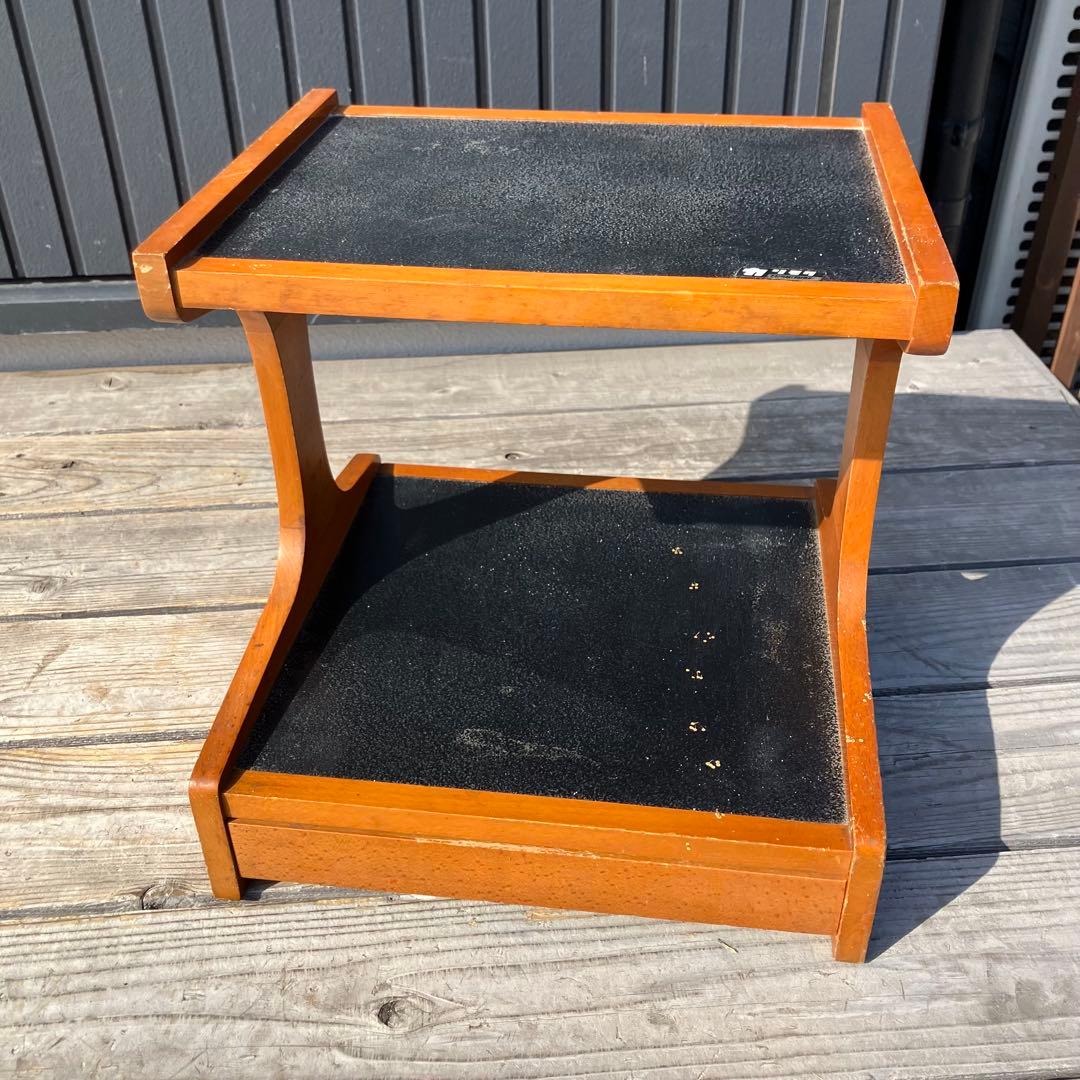 昭和レトロ オールドカリモク 木製卓上電話台 整理棚 コールキャビネット 花台