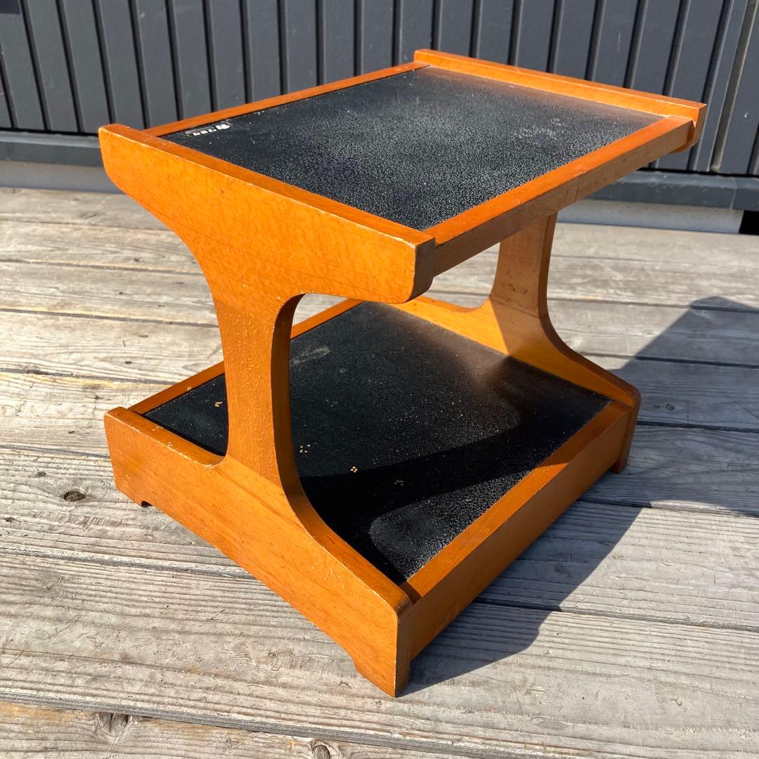 昭和レトロ オールドカリモク 木製卓上電話台 整理棚 コールキャビネット 花台