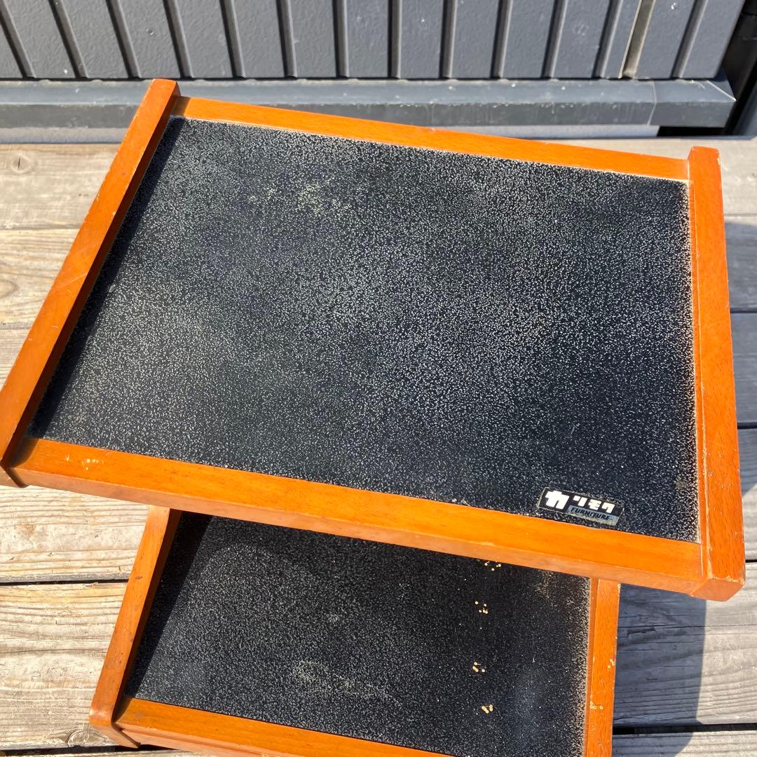 昭和レトロ オールドカリモク 木製卓上電話台 整理棚 コールキャビネット 花台