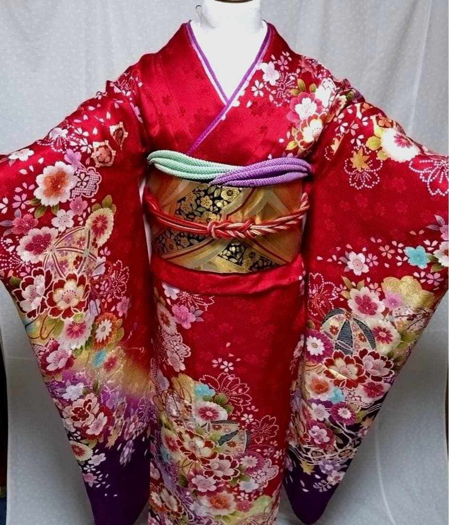 トールサイズ　正絹振袖　袋帯　小物セット　大きめサイズ　18ー10