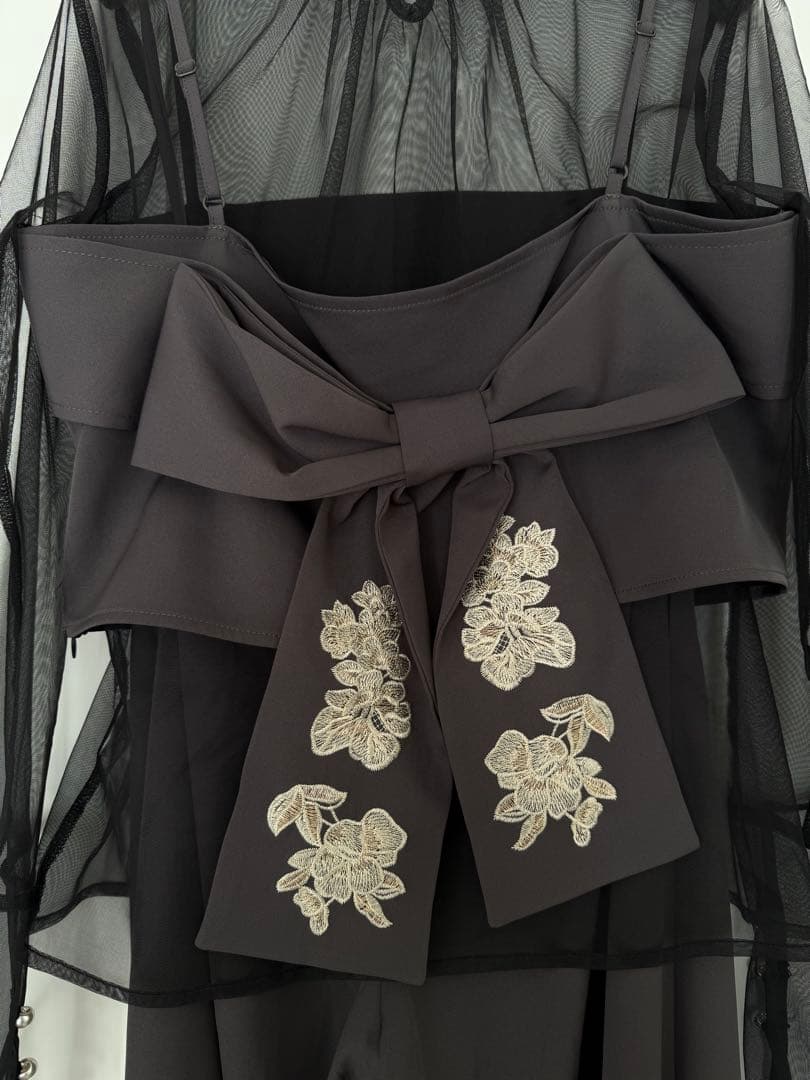 etoll. 3piece刺繍リボンビスチェ＆タックワイドパンツセットアップ