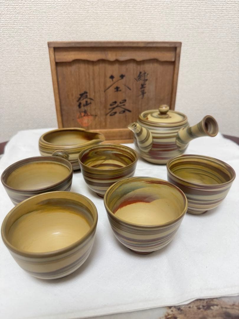 常滑焼 友仙 練上手茶道具のセット