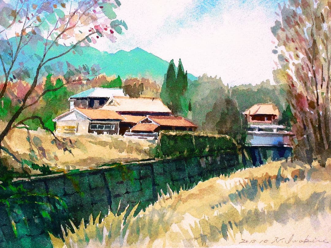風景 水彩画 額装済み