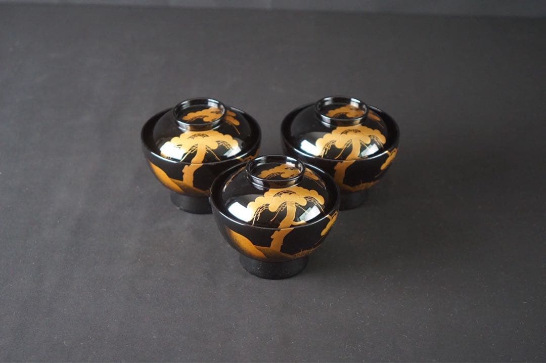 輪島塗 田谷漆器店 松蒔絵 煮物椀 三客 共箱 美品