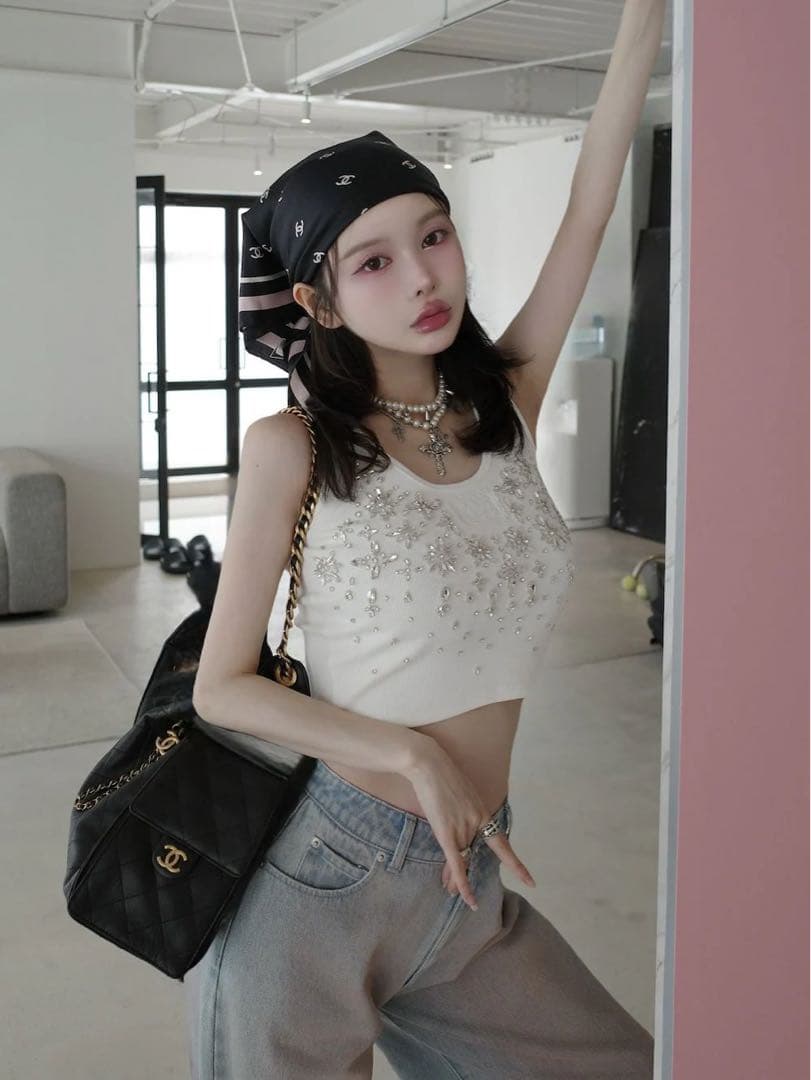 新品タグつき ダーリッチ ジュエリーリブノースリトップス ホワイト 白 F