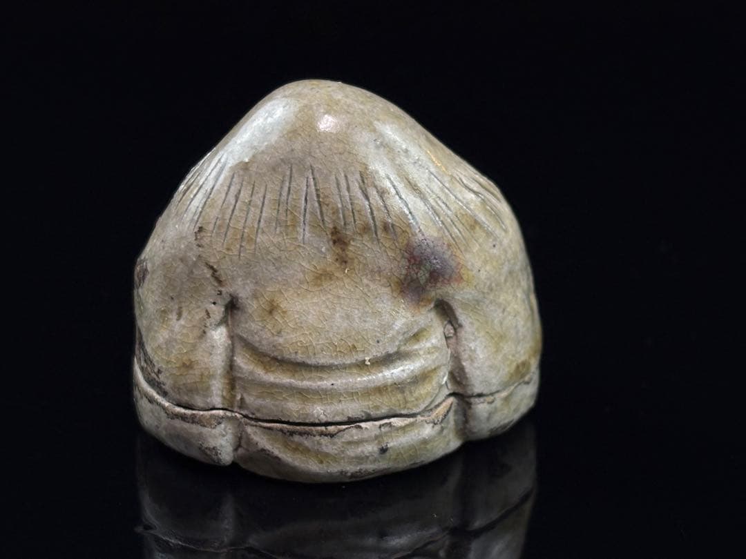 江戸末期 瀬戸焼名工【加藤春岱】古御深井 寿老人 香合 共箱 R7112338