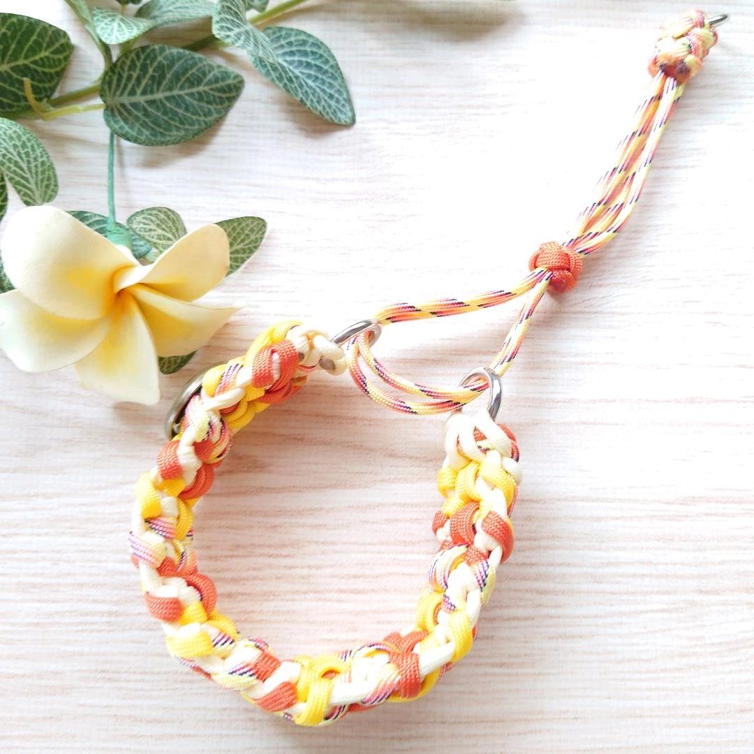 パラコード首輪　太めハーフチョーク　スマイルコンチョ付　中型犬　№080