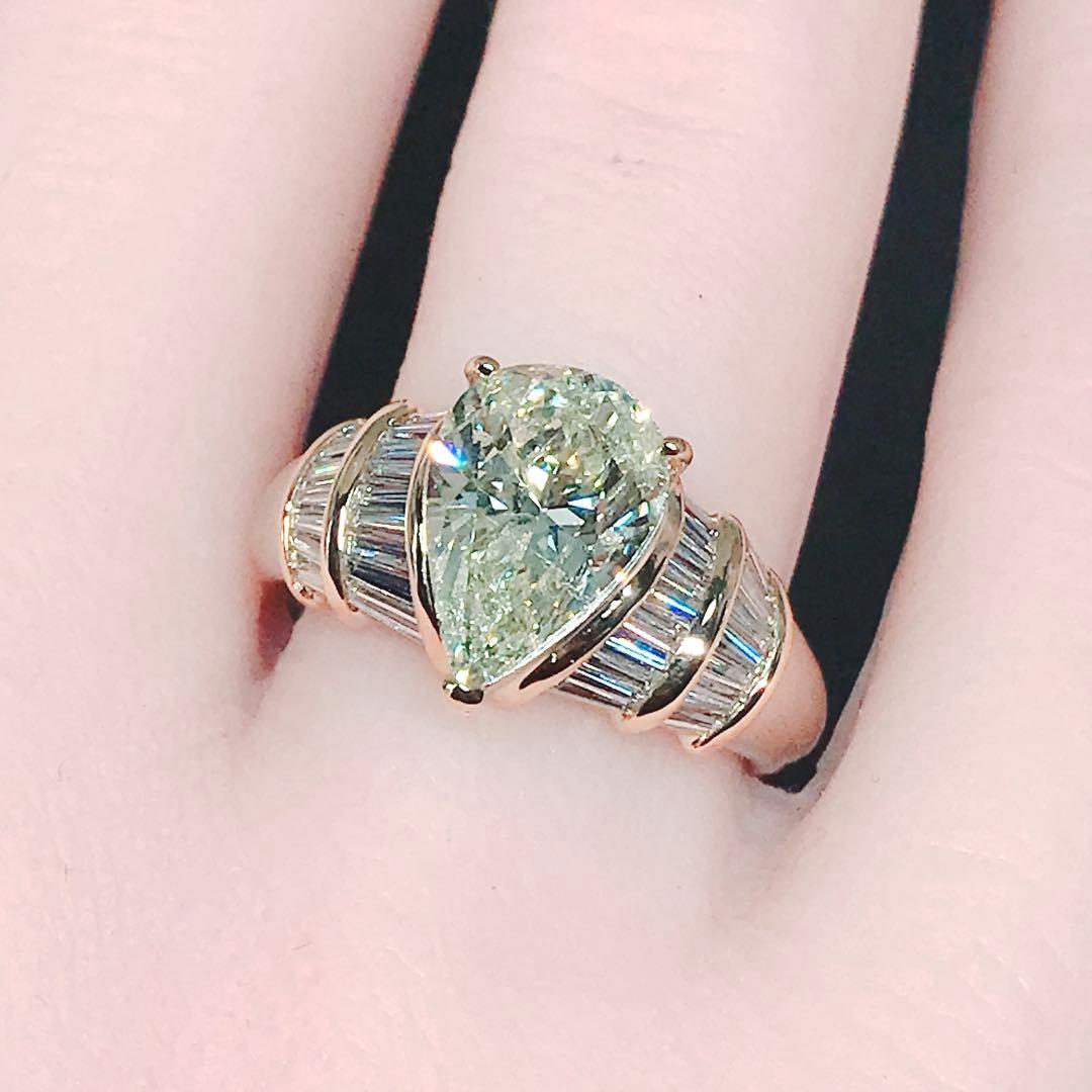 3ctアップ 超大粒 ダイヤモンドリング ペアシェイプ テーパーバケット 希少