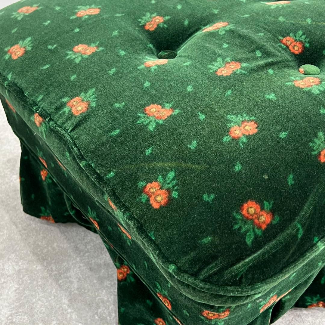 花柄ベルベットオットマン 昭和レトロ スツール クッション一体型 アンティーク