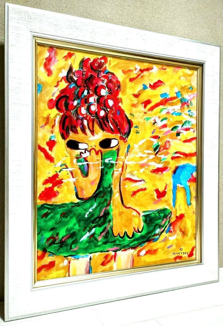 【SALE】［F8号］ロッカクアヤコ/肉筆/手描き/表裏サイン有/油彩/アクリル