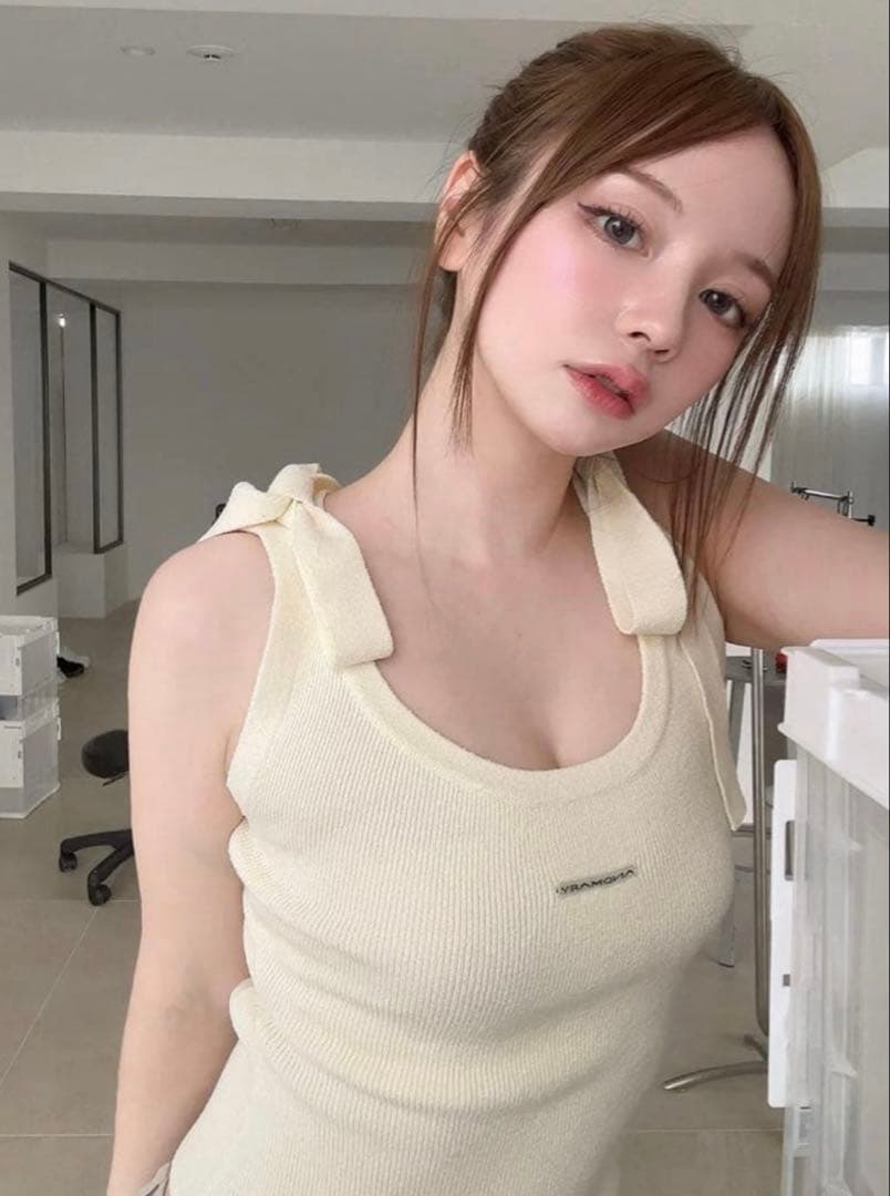 【美品】andmary Avrill ribbon tops ivory