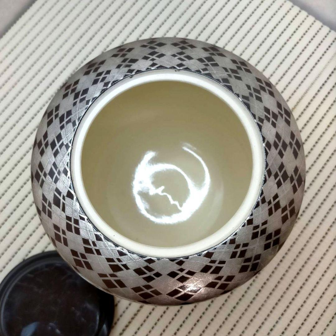 水指 龍峰作 色絵模様の図 共箱 共布 蔵出し 茶道具