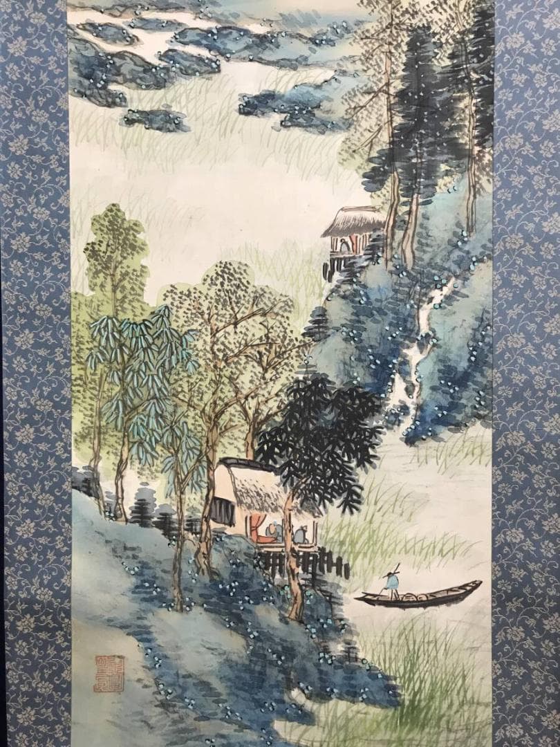 模写/田能村直入/山水図/山水人物図/春景山水図/掛軸/名家伝来/AH-721