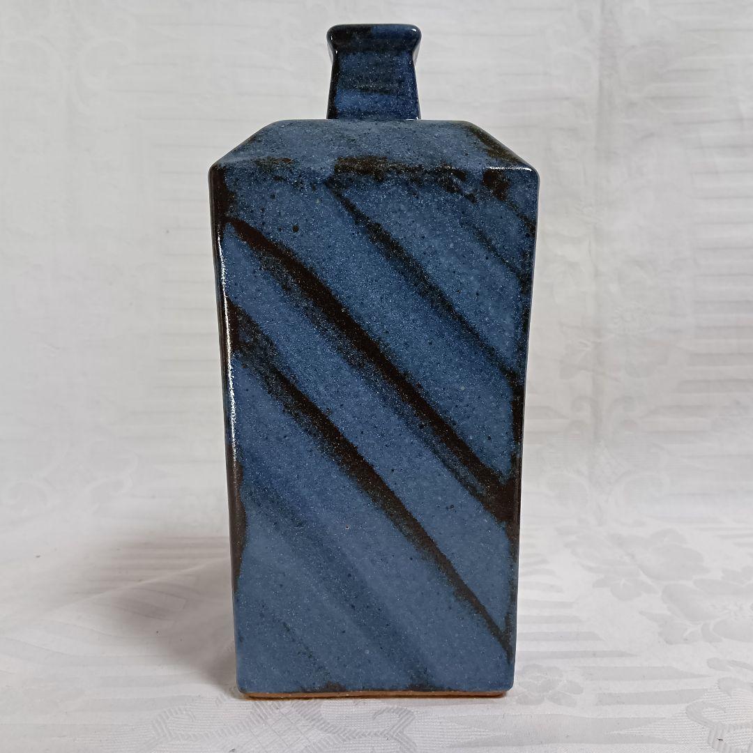 伊勢神楽の窯 奥田康博 呉州窯 方瓶 共箱付 角瓶 花瓶 ブルー