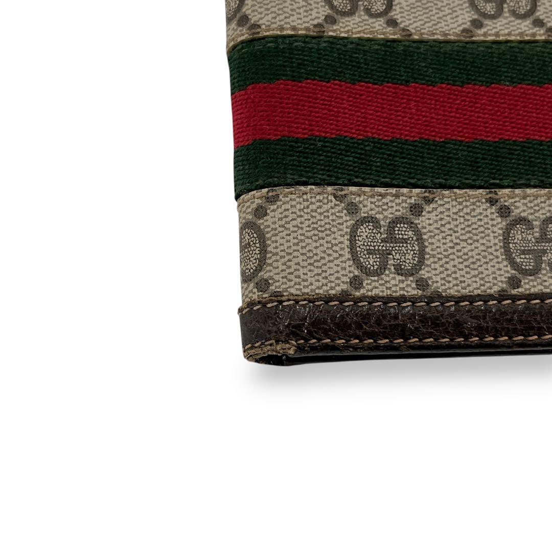 グッチ　二つ折り財布　お札入れ　シェリーライン　GGスプリーム　ベージュ　PVC