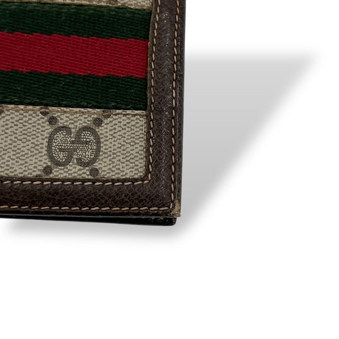 グッチ　二つ折り財布　お札入れ　シェリーライン　GGスプリーム　ベージュ　PVC