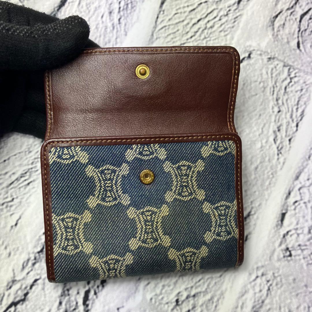 美品✨セリーヌ パリマカダム デニムキャンバス レザー トリオンフ 三つ折り財布