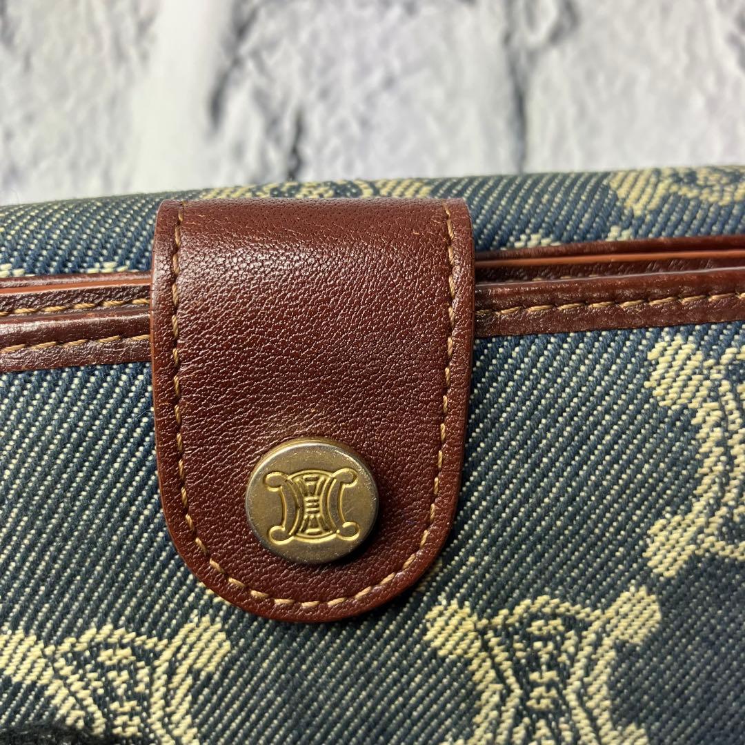 美品✨セリーヌ パリマカダム デニムキャンバス レザー トリオンフ 三つ折り財布