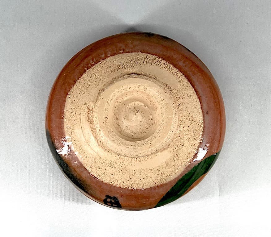 楽焼　西出窯　徳力富吉郎 作　瓢箪画　赤楽　茶碗　無傷　在銘　合箱。