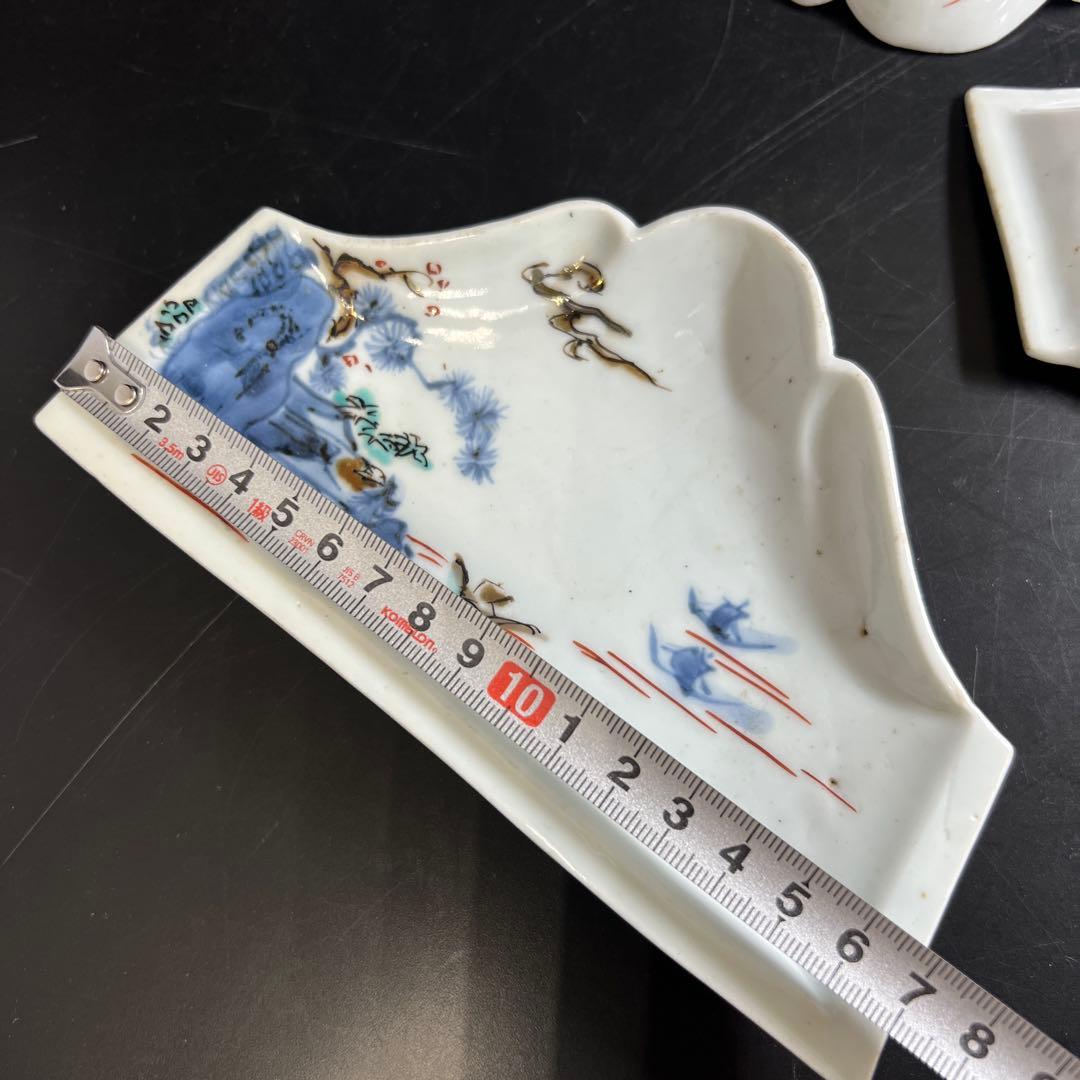 江戸初期　古九谷　富士型向付5枚　木箱付　最大幅約17㎝　東Y7-0801⭐︎2F