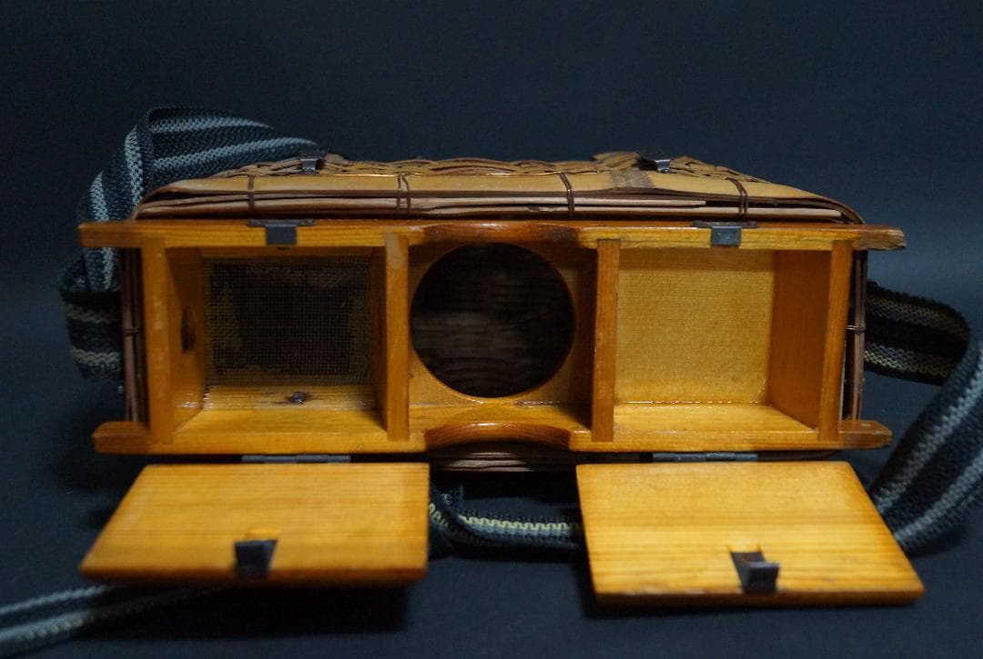 竹編 渓流鮎籠 虎竹装飾 魚籠 ビク 魚カゴ びく 川釣り 渓流 ヤマメ★