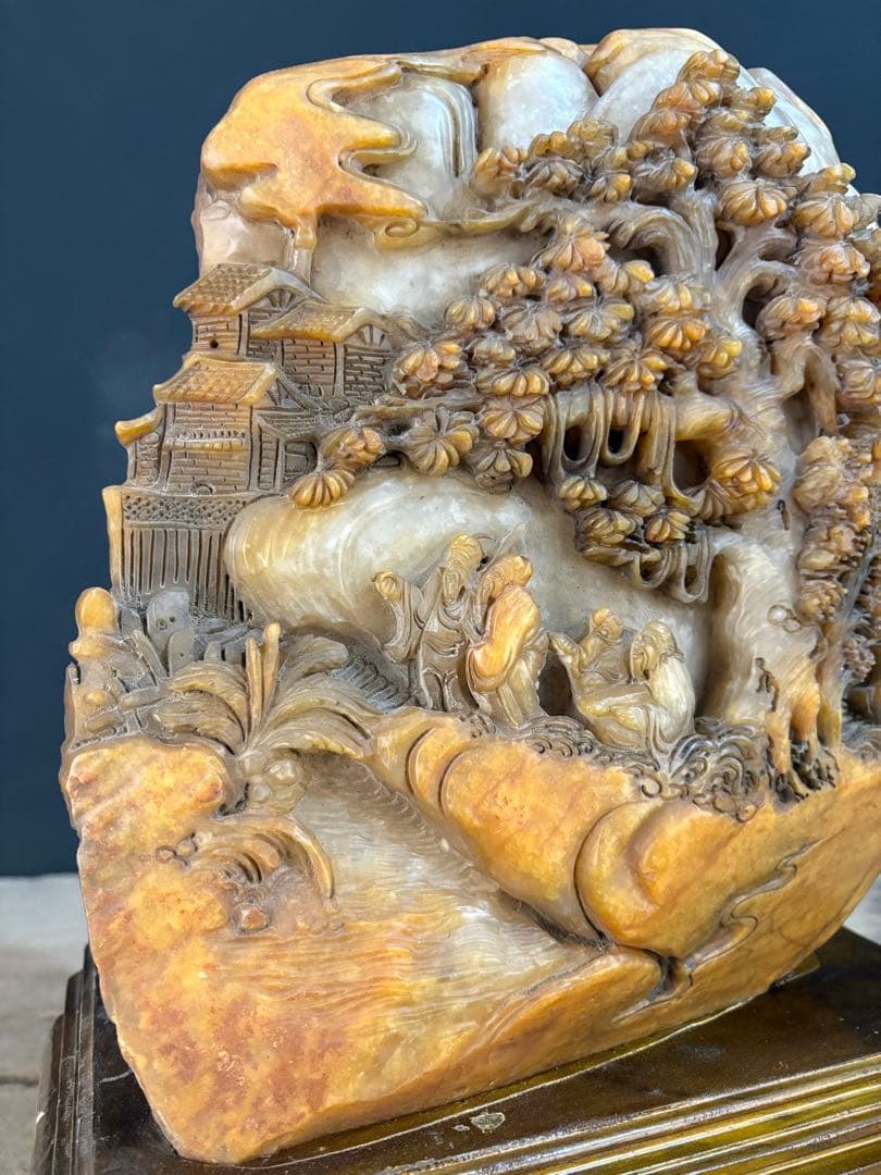 伝世蔵品　清国時代物　天然　寿山石 極細工彫刻　精緻な透かし彫りアンティーク逸品