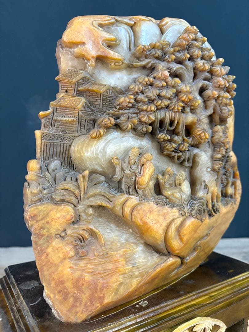 伝世蔵品　清国時代物　天然　寿山石 極細工彫刻　精緻な透かし彫りアンティーク逸品