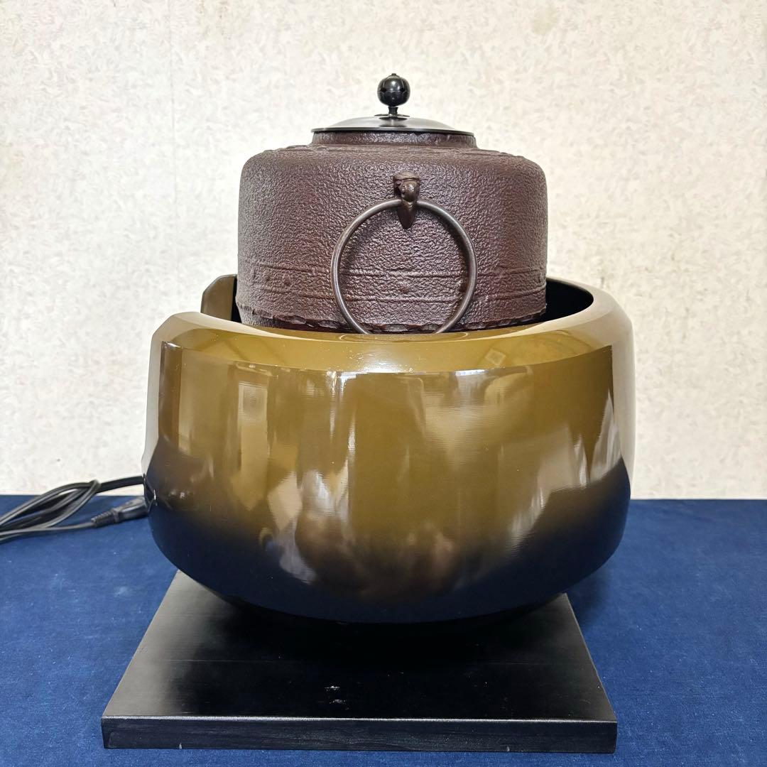 人間国宝高橋敬典造茶釜 野々田製電熱器一体型面取風炉 敷板 茶道具