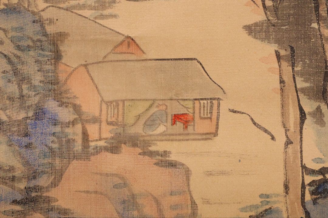 【模写】岡田半江 田粛 山村 山水 絹本 掛軸 合箱 南画 日本画 MB121