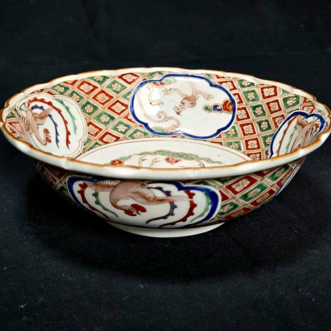 23-545 古伊万里色絵金彩　海鵜紋様深鉢