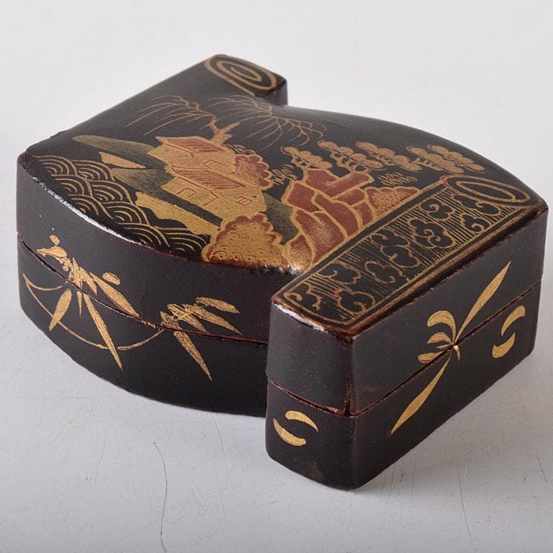 茶道具　唐物　山水蒔絵　巻物形香合　箱付　V　R8424