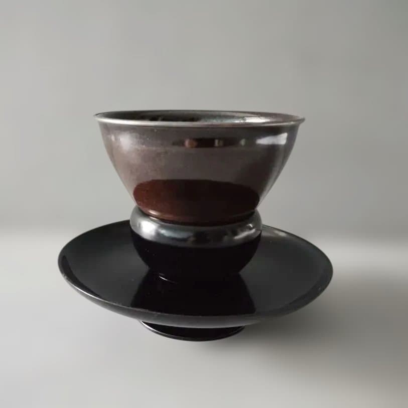 天目茶碗 黒 草山作 木製 天目台セット 黒塗 貴人台 茶道具 紙箱