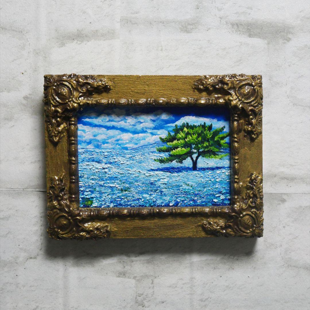 油絵 油彩 油彩画 絵 絵画 キャンバスパネル ミニ絵画【ネモフィラの丘】