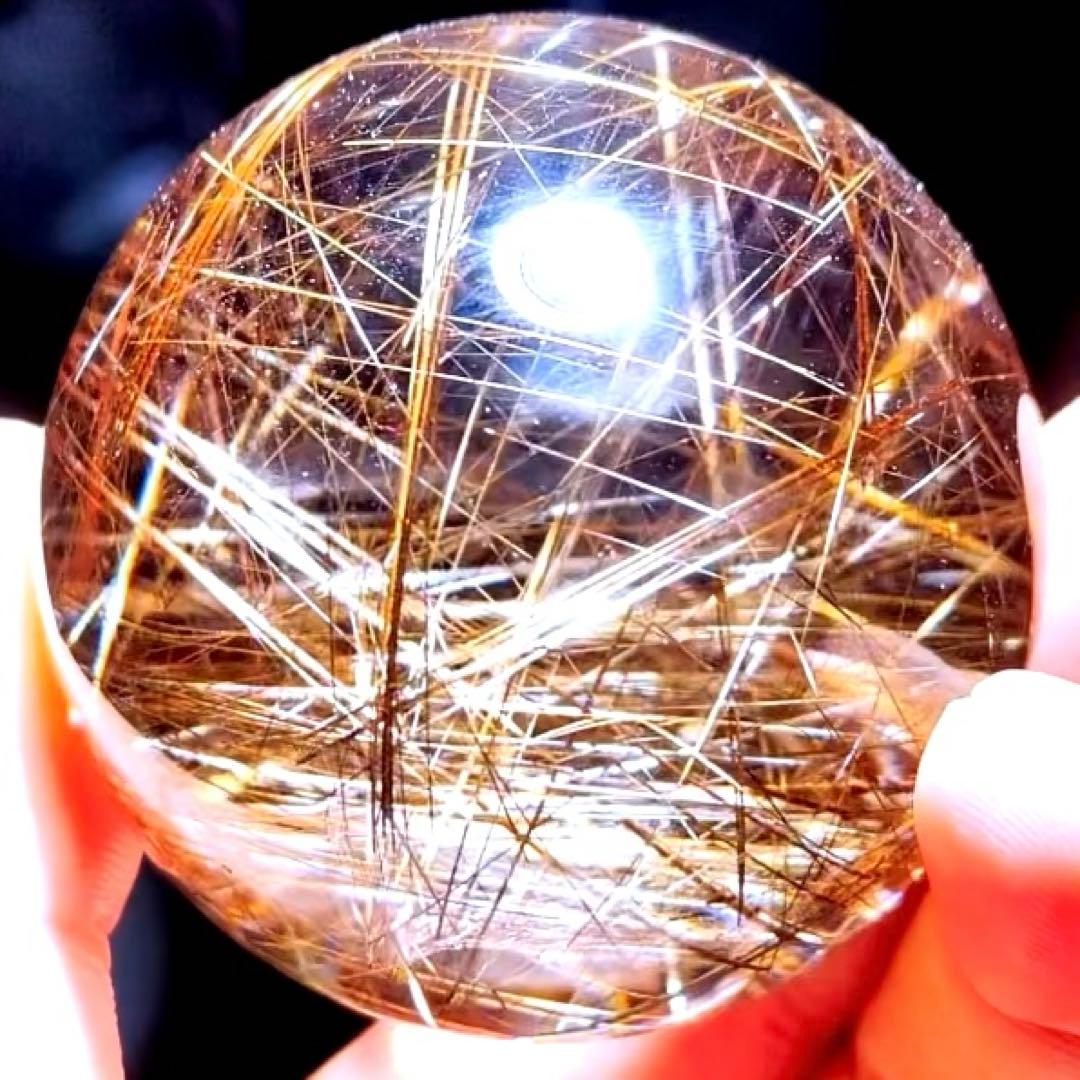 超絶綺麗✨53mm ゴールドルチルクォーツ　丸玉スフィア　金針水晶