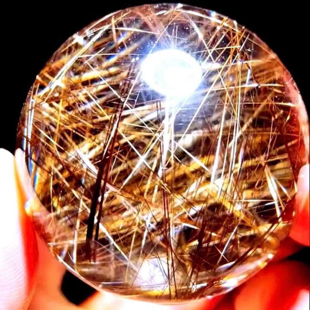 超絶綺麗✨53mm ゴールドルチルクォーツ　丸玉スフィア　金針水晶