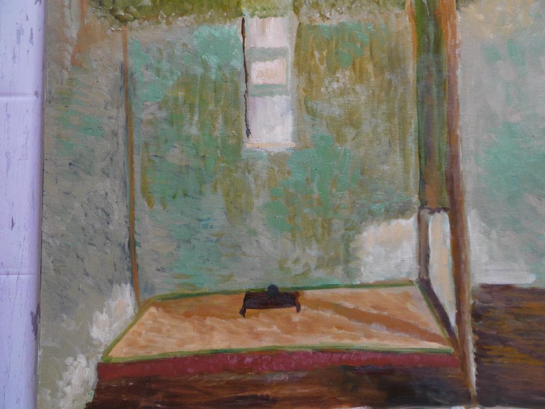 97×130㎝「掛け軸と石と盆栽がある床の間」油彩・原画・F60