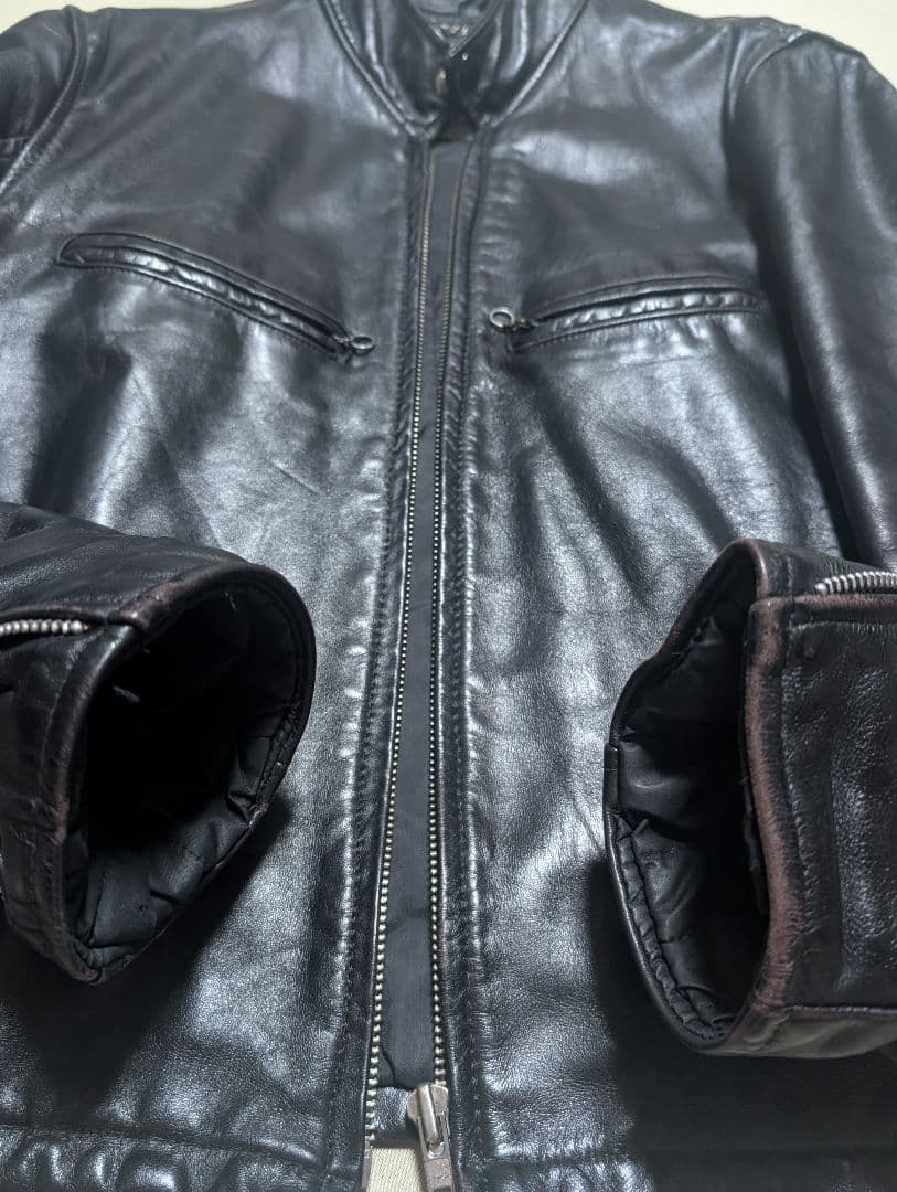 FIDELITY ブラック シングルライダースジャケット ヴィンテージ 茶芯