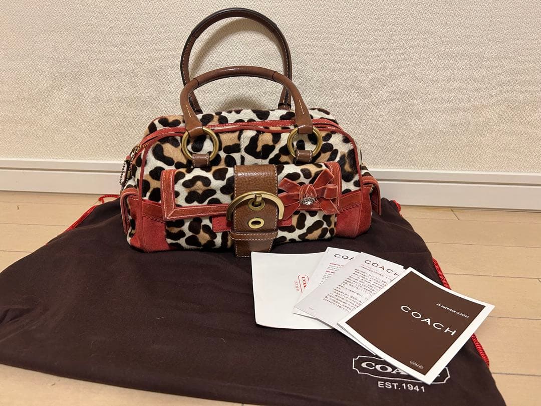 コーチ　coach ヒョウ柄ハラコハンドバッグ